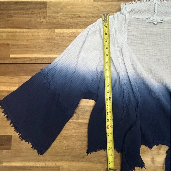 YOUNG FABULOUS & BROKE Francesca Ombre Cotton Top Blue White Gauze Fabric Raw - Picture 4 of 7